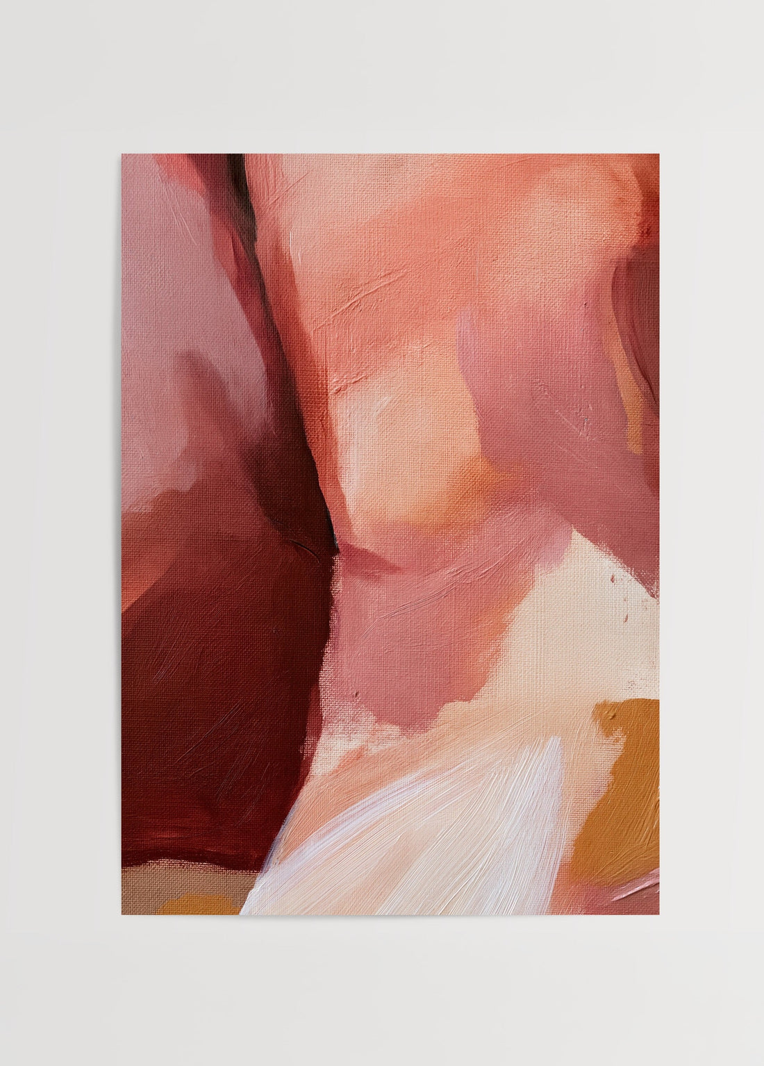 Nils van der Meer Skin art print, bordo, pudra pembe ve krem tonlarında soyut figüratif sanat eseri