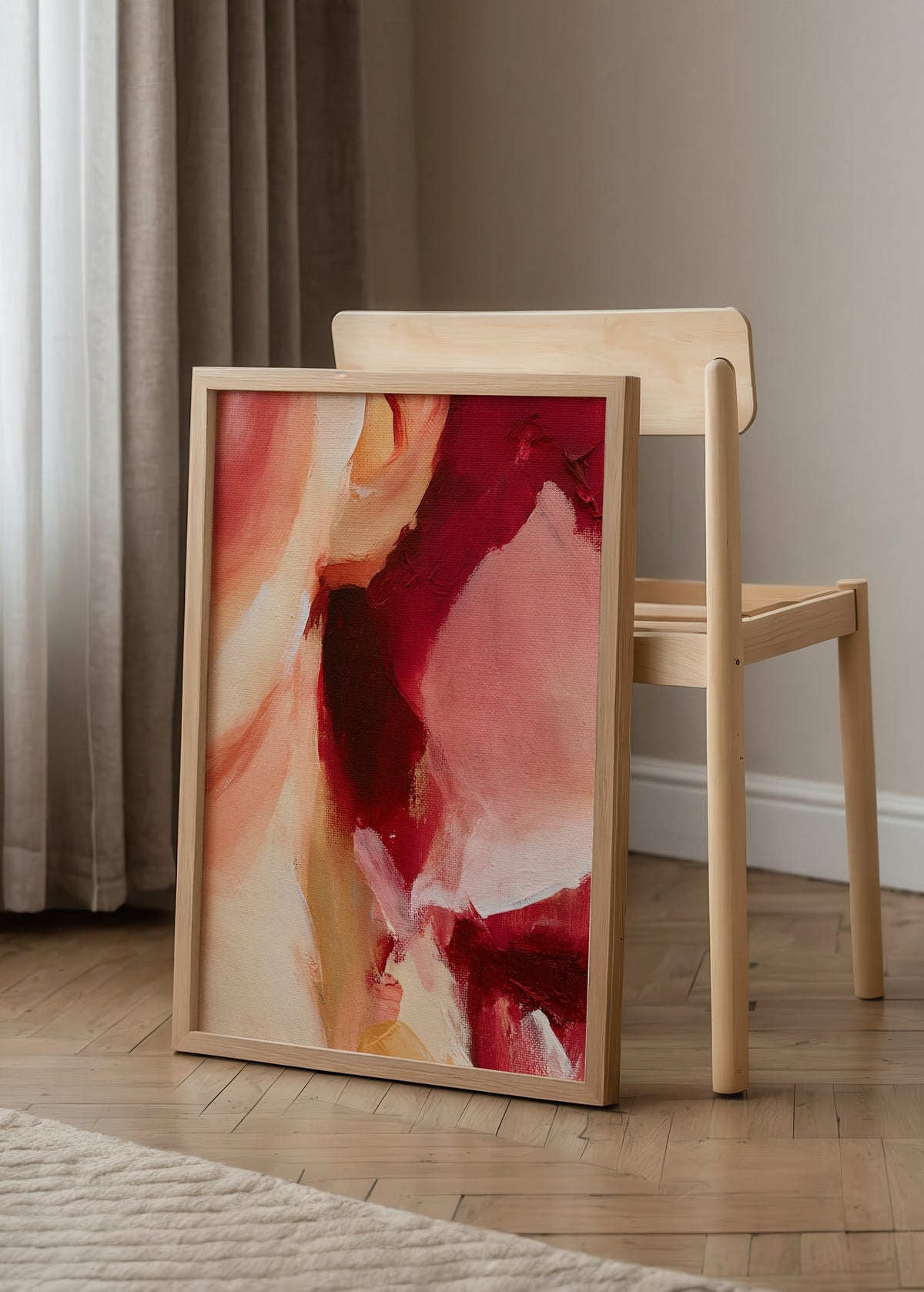 Nils van der Meer Torso Red soyut figüratif eser, bordo kırmızı ve pembe tonlarda art print