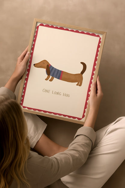One Long Hug dachshund köpek illüstrasyon posteri – Nergis Sabancı
