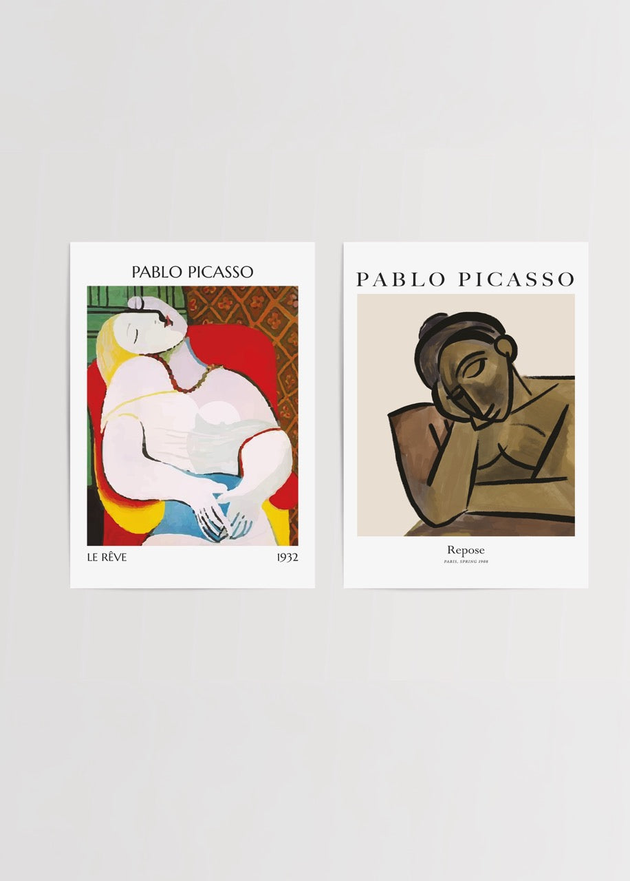 Pablo Picasso Le Rêve ve Repose eserlerinden oluşan ikili poster seti