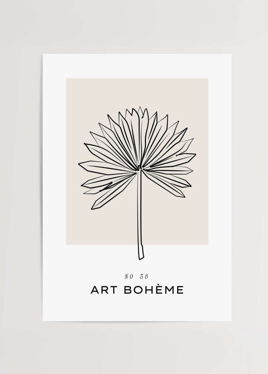 Palmiye yaprağı çizimli minimal bohem poster