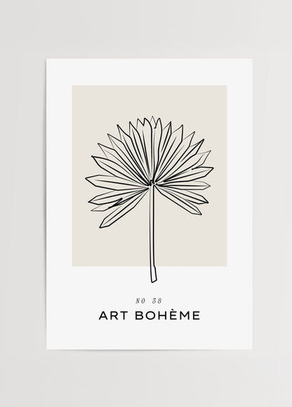 Palmiye yaprağı çizimli minimal bohem poster
