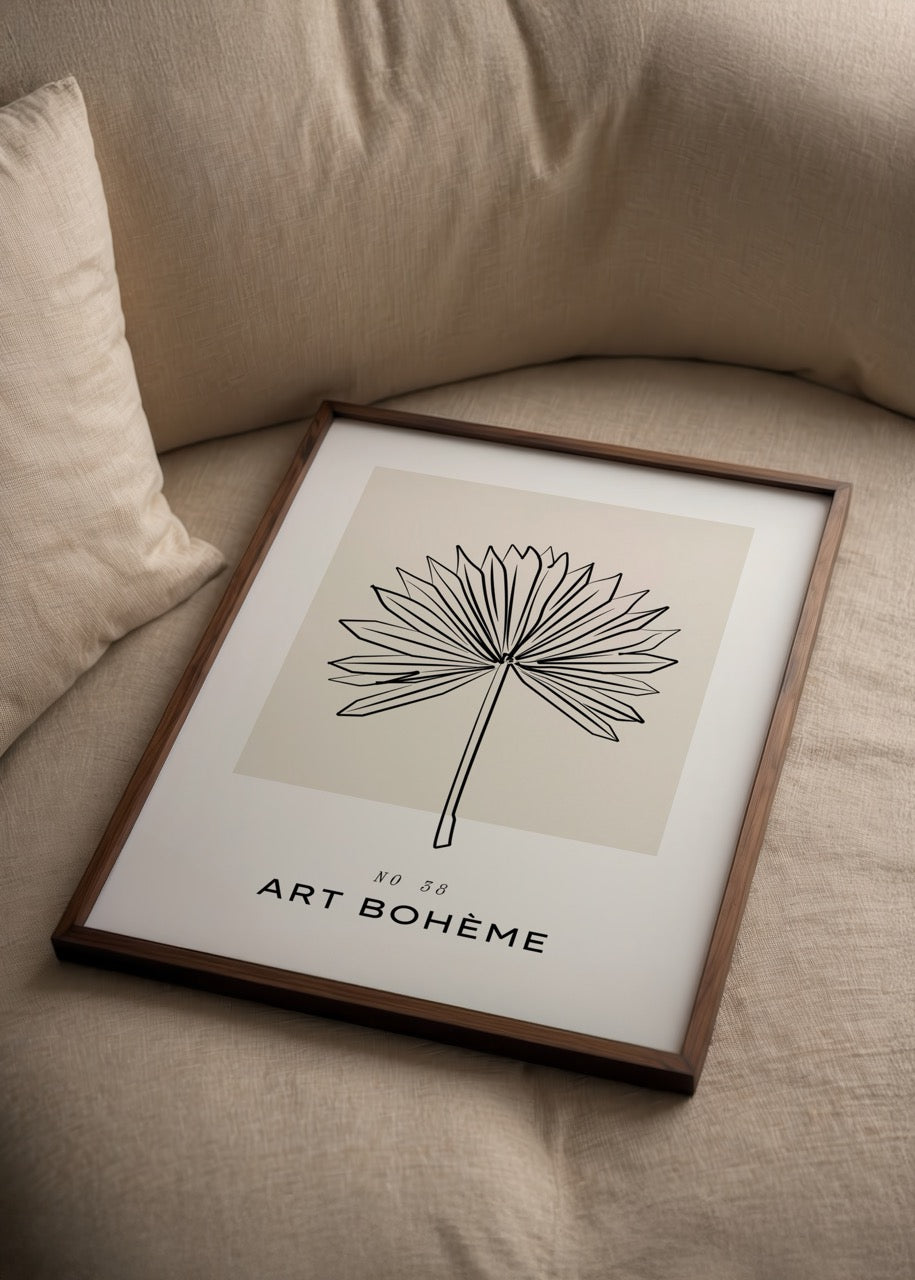 Palmiye yaprağı çizimli minimal bohem poster