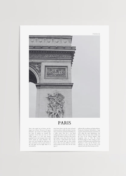 Arc de Triomphe, Paris mimarisi, siyah beyaz şehir posteri, tarihi yapı detayları