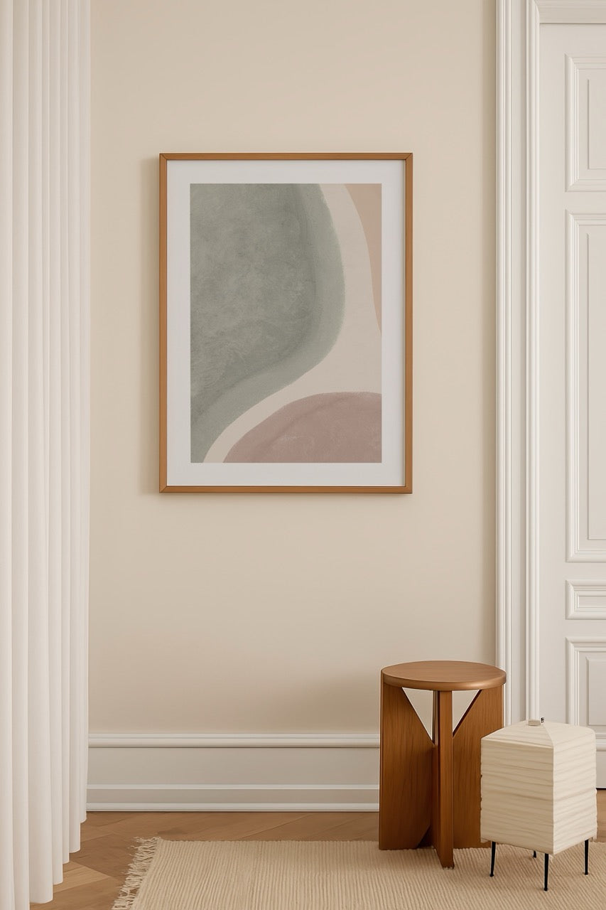 Pastel tonlarda organik soyut desenli modern minimal poster baskı