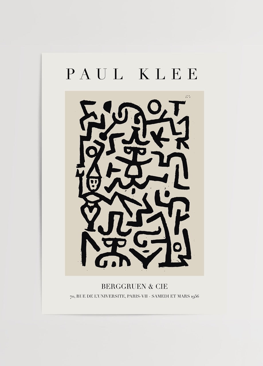 Paul Klee’ye ait figüratif soyut çizim posteri, Berggruen &amp; Cie sergi afişi.