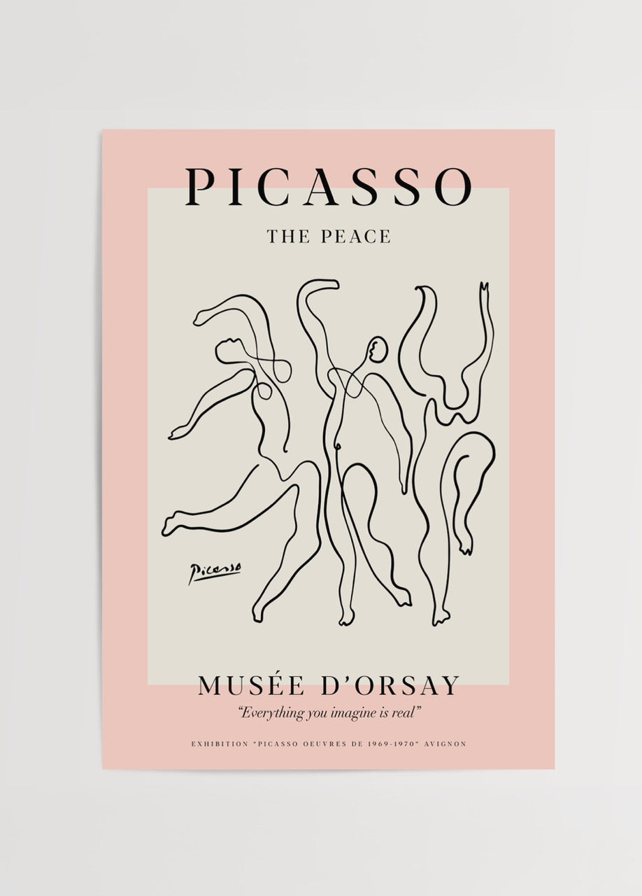 Picasso’nun dans eden figürlerle oluşturduğu barış temalı çizgi posteri