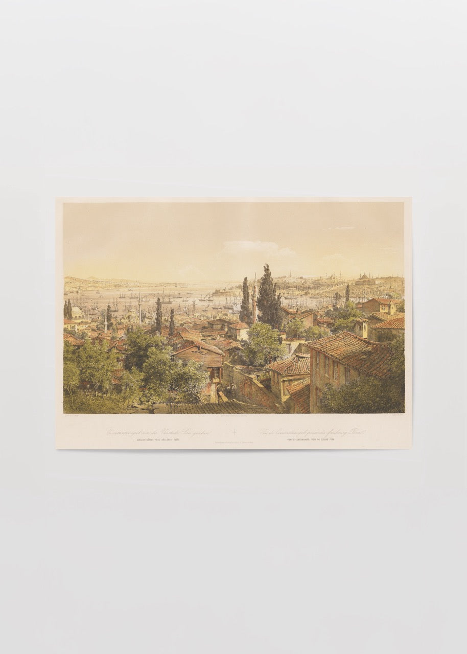 pera istanbul eski sehir manzara vintage poster bogaz gorunumu