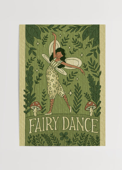 Elif Korkut’un masalsı orman içinde dans eden peri illüstrasyon posteri.