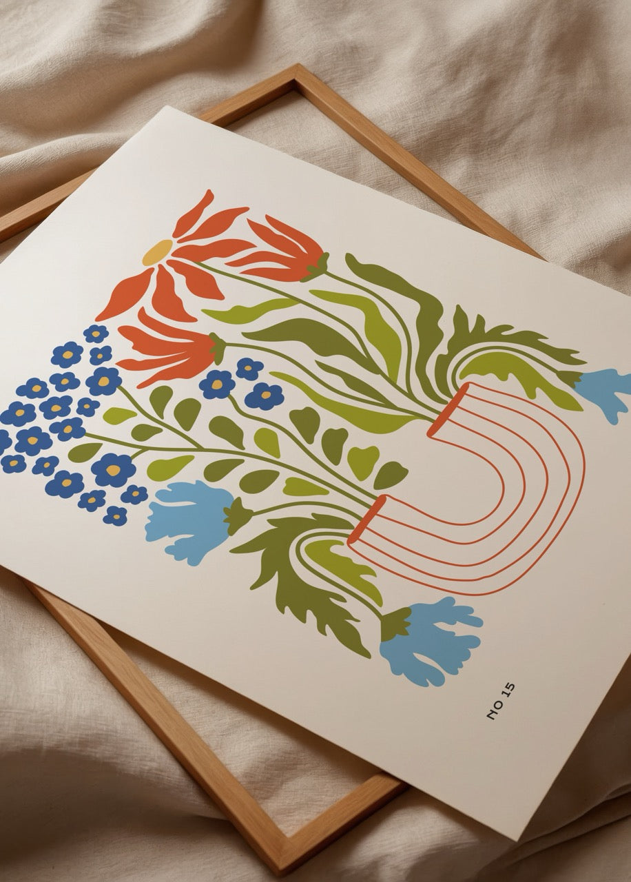 Renkli çiçek illüstrasyonu içeren Printemps modern poster tasarımı