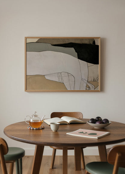 Recline nötr tonlarda parçalı insan bedeni kompozisyonuna sahip çağdaş figüratif sanat posteri