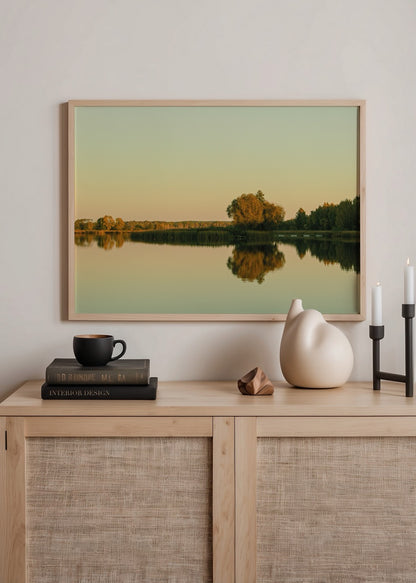 reflection of silence lake in bialystok doga manzara fotograf poster