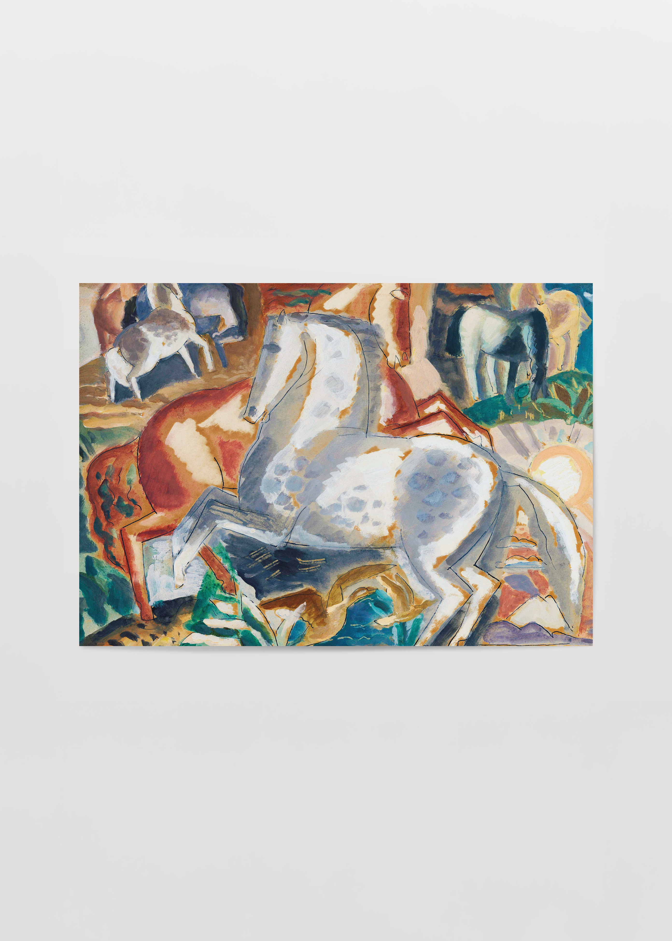 renkli at figurlu modern sanat posteri hayvan temali duvar dekoru