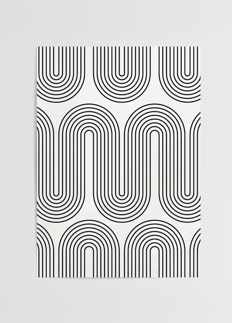 Siyah beyaz retro çizgisel desenli modern geometrik poster