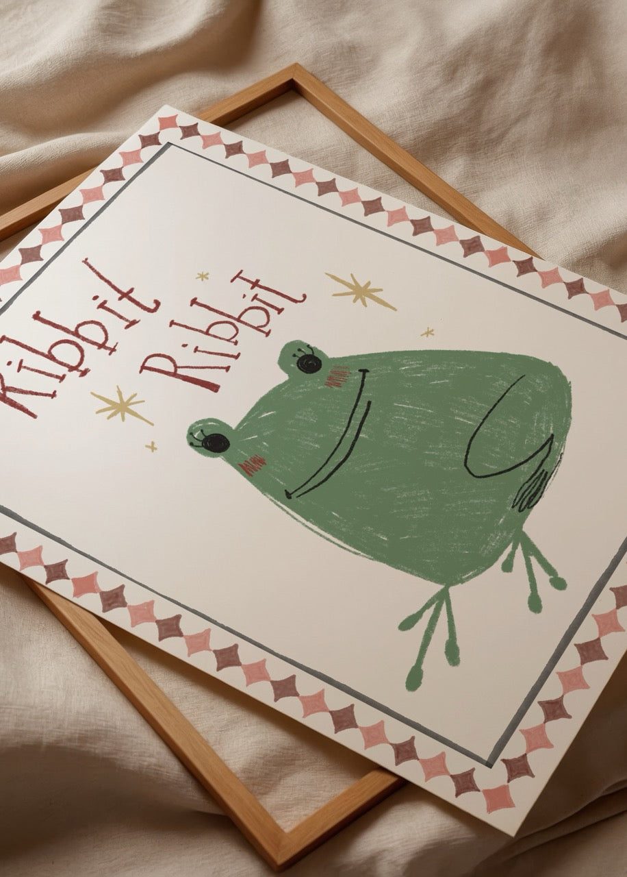 Nazlı Tarcan Ribbit Ribbit kurbağa illüstrasyon poster baskı