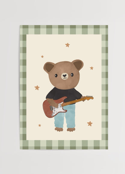 Rockstar Teddy gitar çalan ayı illüstrasyon posteri – Nergis Sabancı