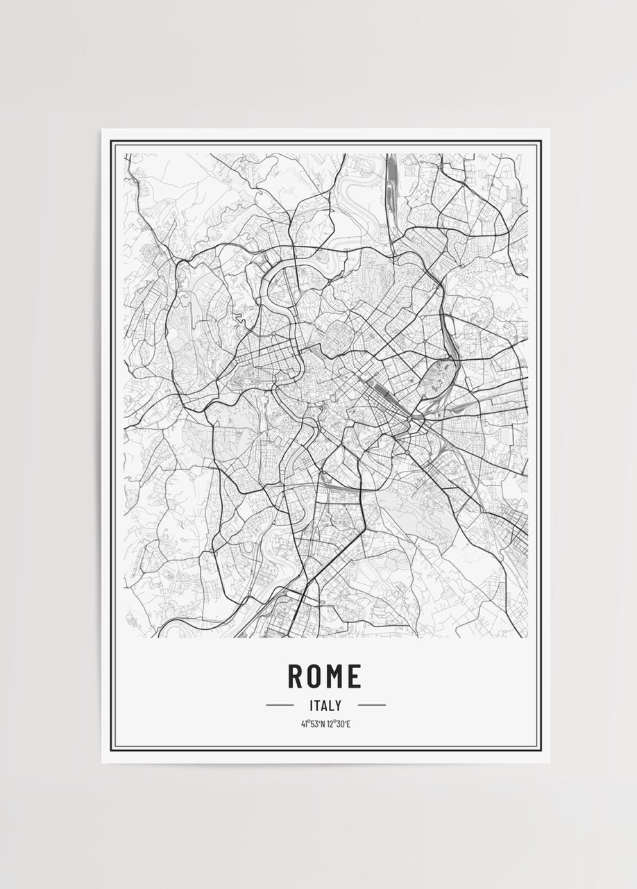Roma şehir haritası siyah beyaz poster tasarımı