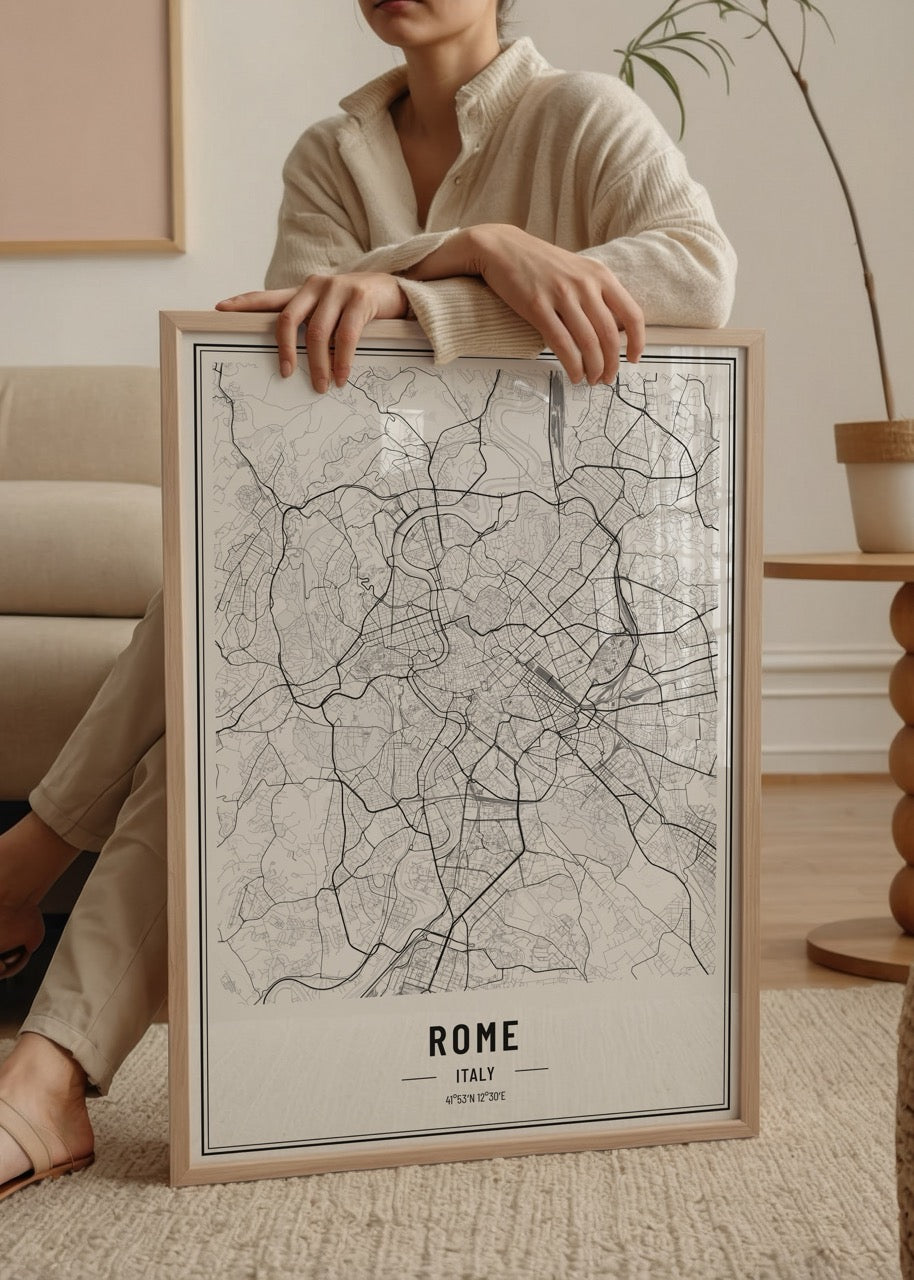 Roma şehir haritası siyah beyaz poster tasarımı