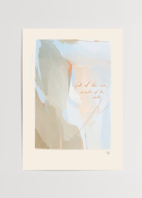 Salt, Sea & Earth Atölye Noi minimalist soyut poster – pastel tonlarda deniz ve toprak ilhamlı modern sanat baskısı
