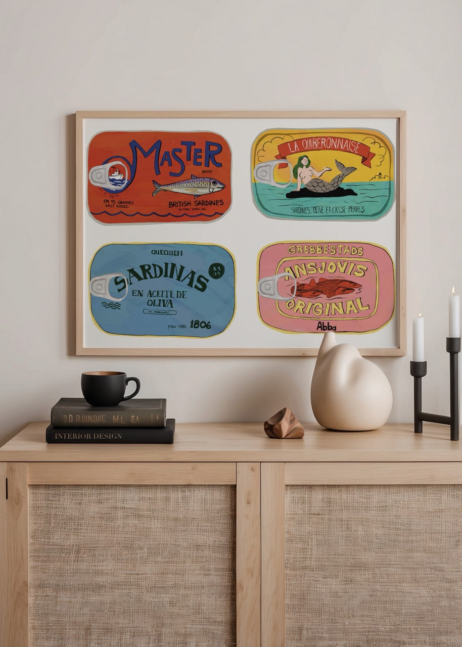 nazlı tarcan retro sardalya kutusu illüstrasyon mutfak posteri