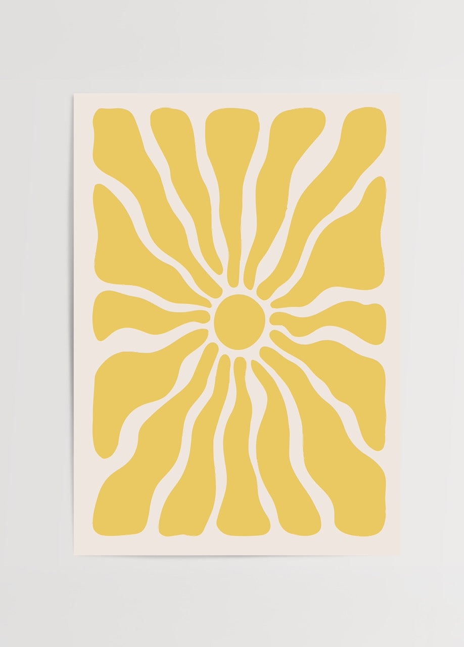 Sarı güneş figürlü soyut çizimli modern poster baskı
