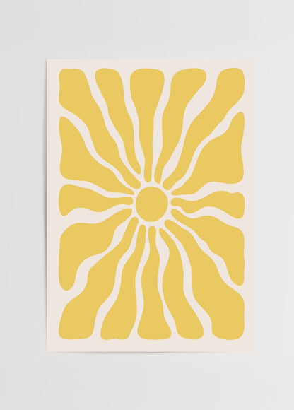 Sarı güneş figürlü soyut çizimli modern poster baskı