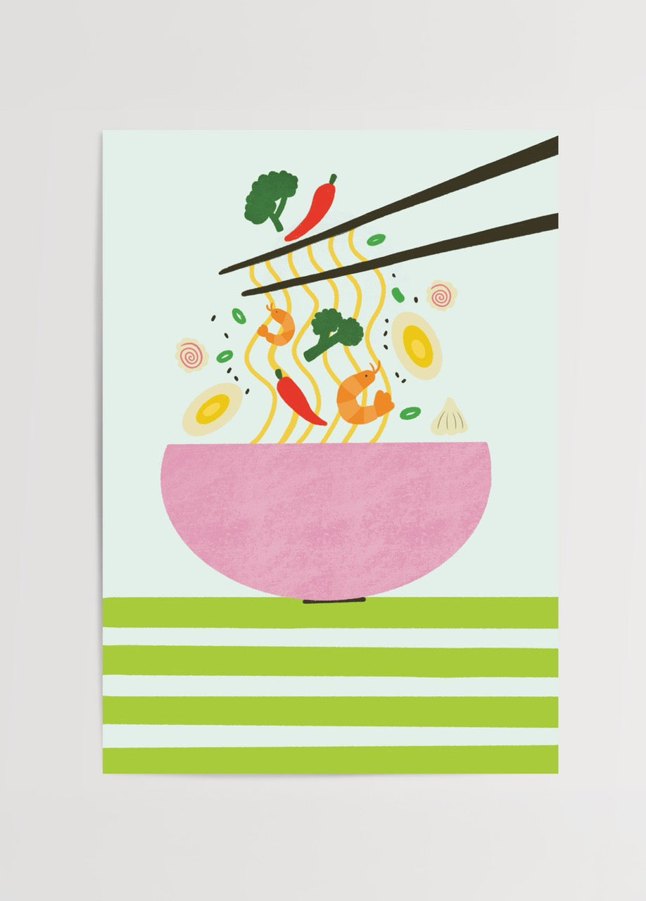 Yağmur Solakoğlu tasarımı ramen ve karides illüstrasyon posteri