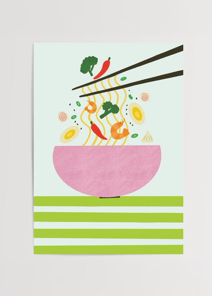 Yağmur Solakoğlu tasarımı ramen ve karides illüstrasyon posteri