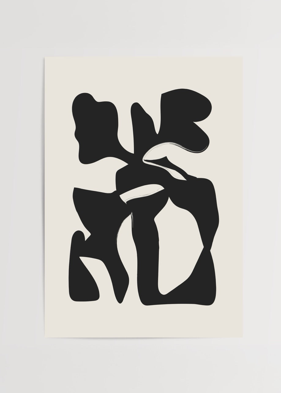 Siyah soyut formlardan oluşan Shadow Form poster tasarımı