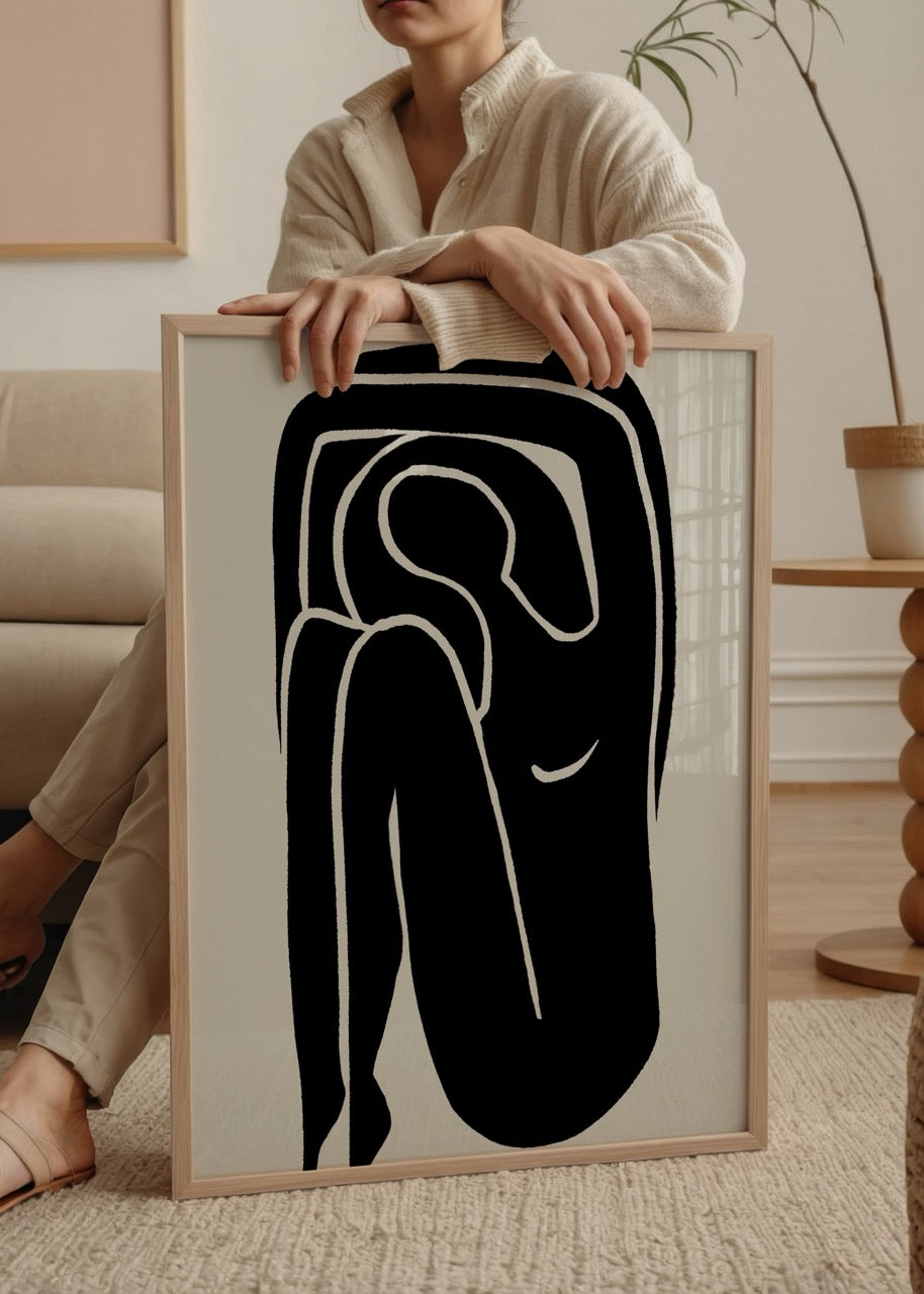 Soyut figüratif bir siluetle tasarlanmış modern ve minimal duvar posteri