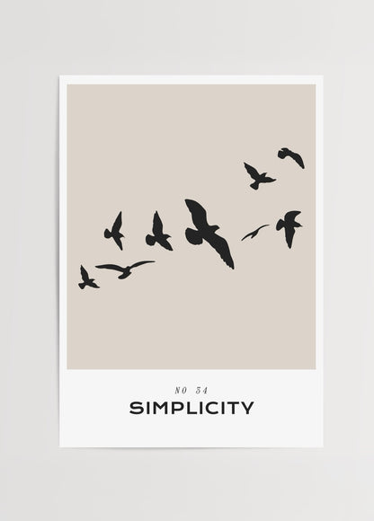 Minimalist kuş silüetleriyle tasarlanmış “Simplicity” poster baskısı