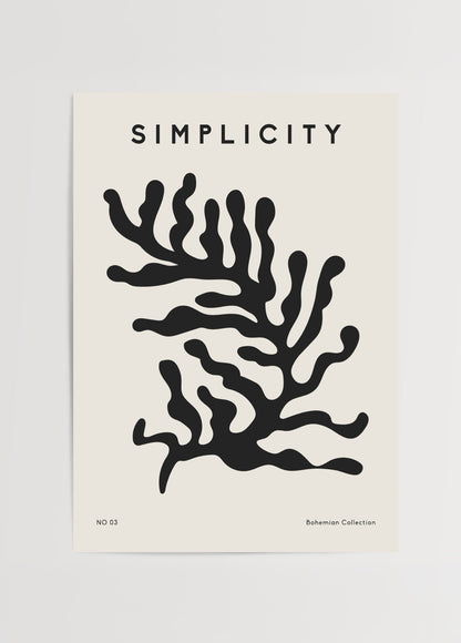 Siyah organik desenli, bej fonlu minimalist Simplicity No 03 poster tasarımı