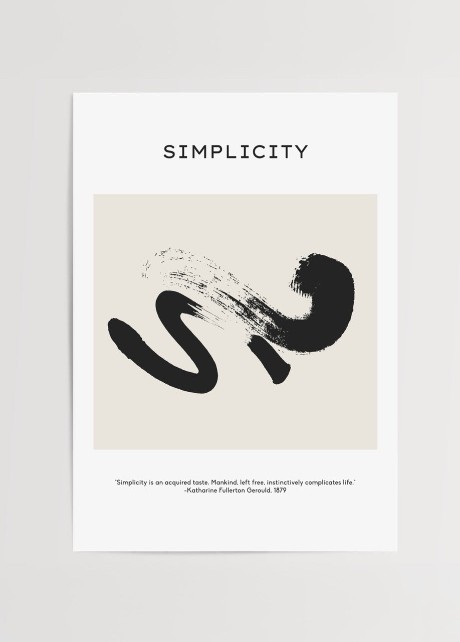 Siyah fırça darbesiyle oluşturulmuş sadelik temalı minimalist poster