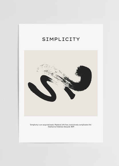 Siyah fırça darbesiyle oluşturulmuş sadelik temalı minimalist poster