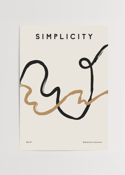 Bohem koleksiyona ait siyah ve kahverengi çizgilerden oluşan soyut Simplicity posteri