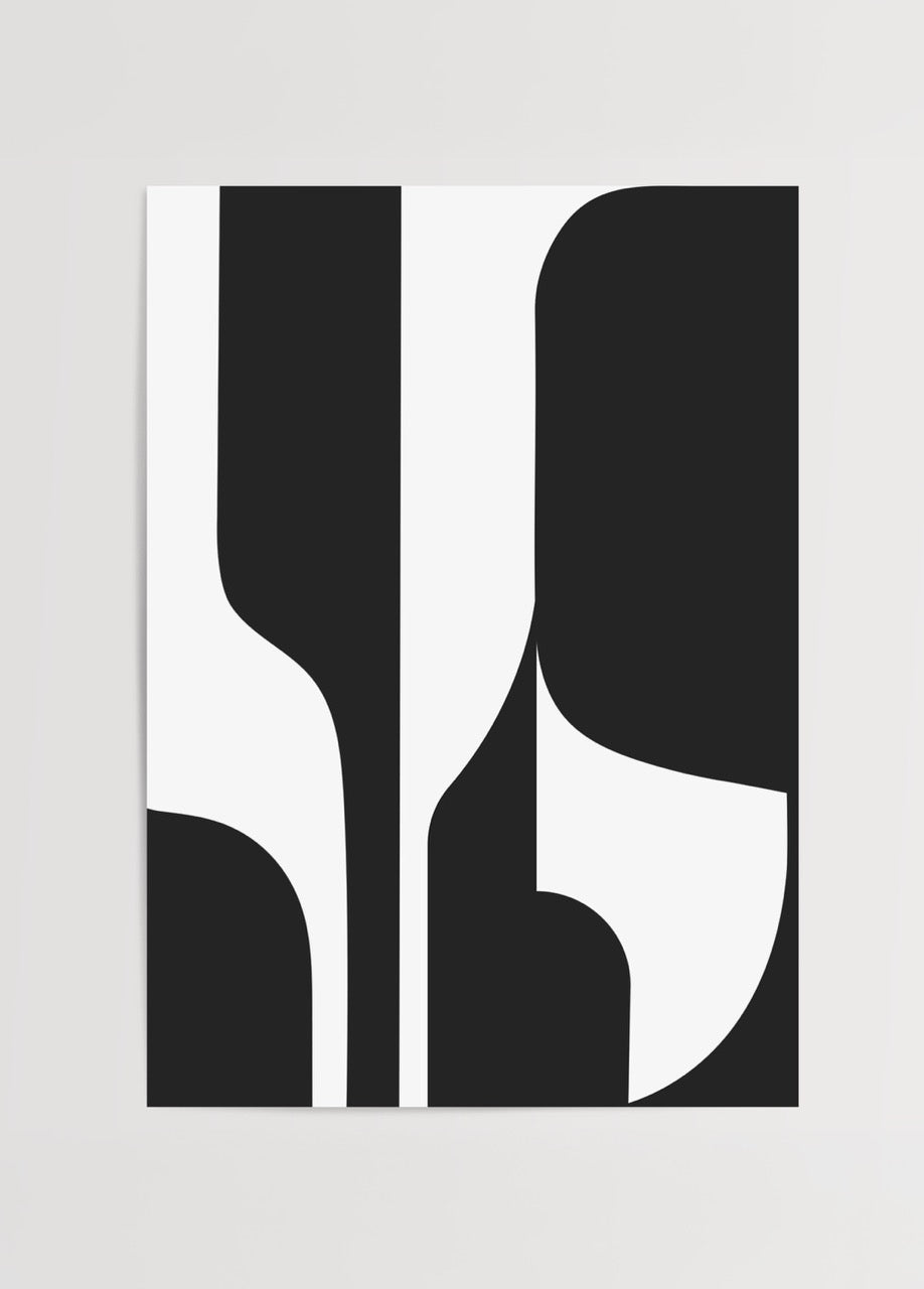 Siyah beyaz minimal geometrik çizgilerden oluşan modern poster baskı