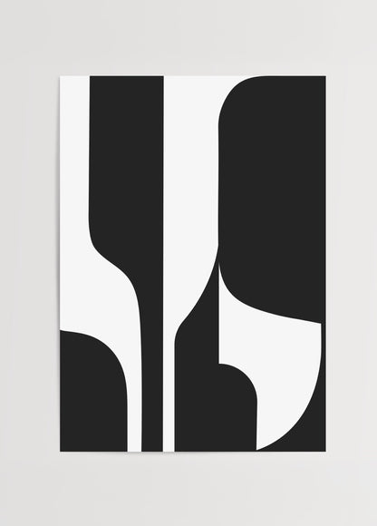 Siyah beyaz minimal geometrik çizgilerden oluşan modern poster baskı