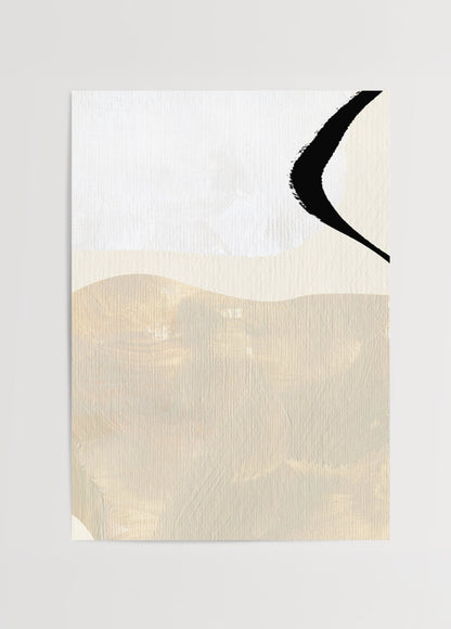 Bej arka planda siyah fırça izi bulunan modern minimalist soyut poster