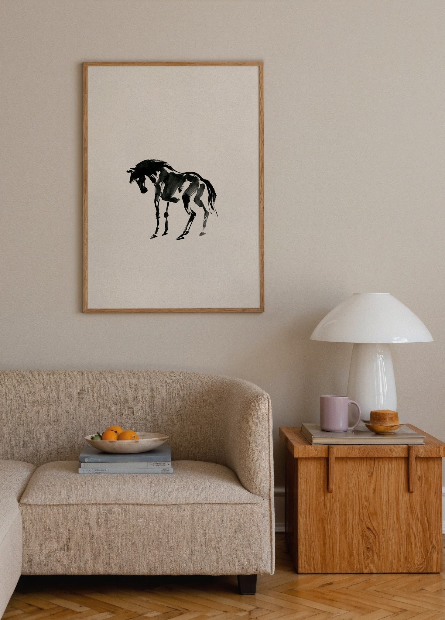 Siyah Mürekkep At İllüstrasyonu poster baskı mockup 3
