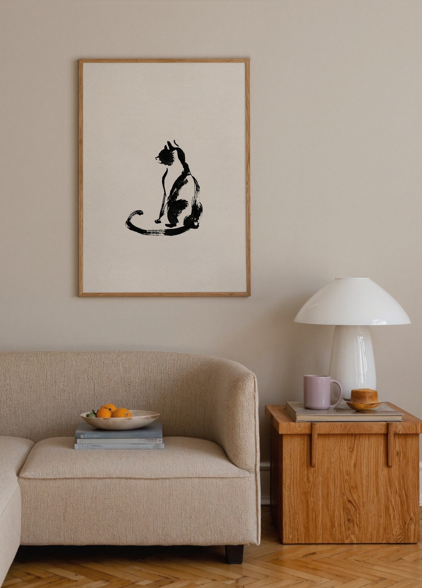 Siyah Mürekkep Kedi poster baskı mockup 3