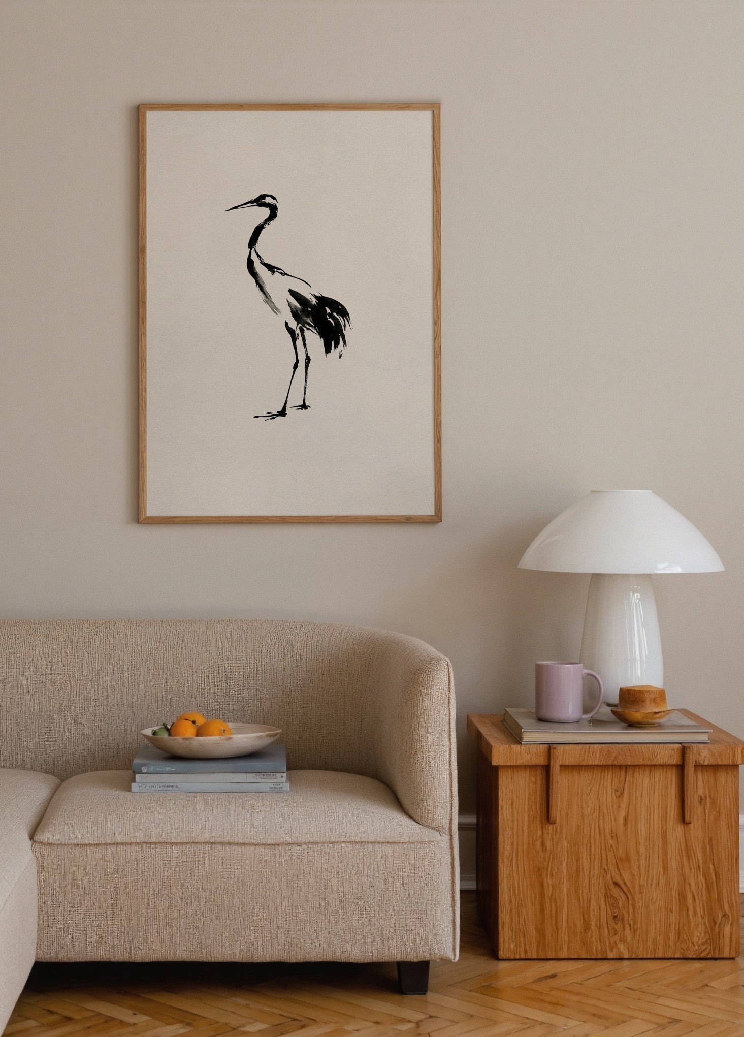 Siyah Mürekkep Turna Kuşu poster baskı mockup 2