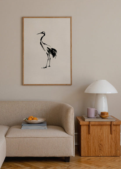 Siyah Mürekkep Turna Kuşu poster baskı mockup 2