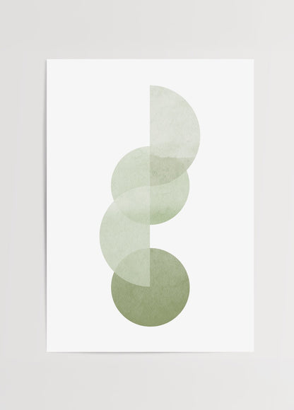 Beyaz zemin üzerine yarı saydam yeşil tonlarda üst üste bindirilmiş yarım dairelerden oluşan modern minimalist poster tasarımı.