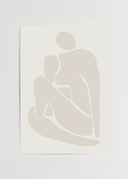 Minimal bej tonlarında soyut kadın figürü çizimi poster baskı