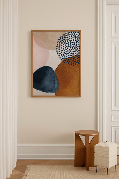 Modern tasarımlı, noktalı desenli ve renk bloklarından oluşan soyut poster baskı