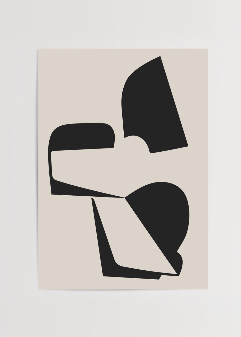 Siyah geometrik formlardan oluşan soyut minimal poster baskı