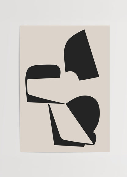 Siyah geometrik formlardan oluşan soyut minimal poster baskı