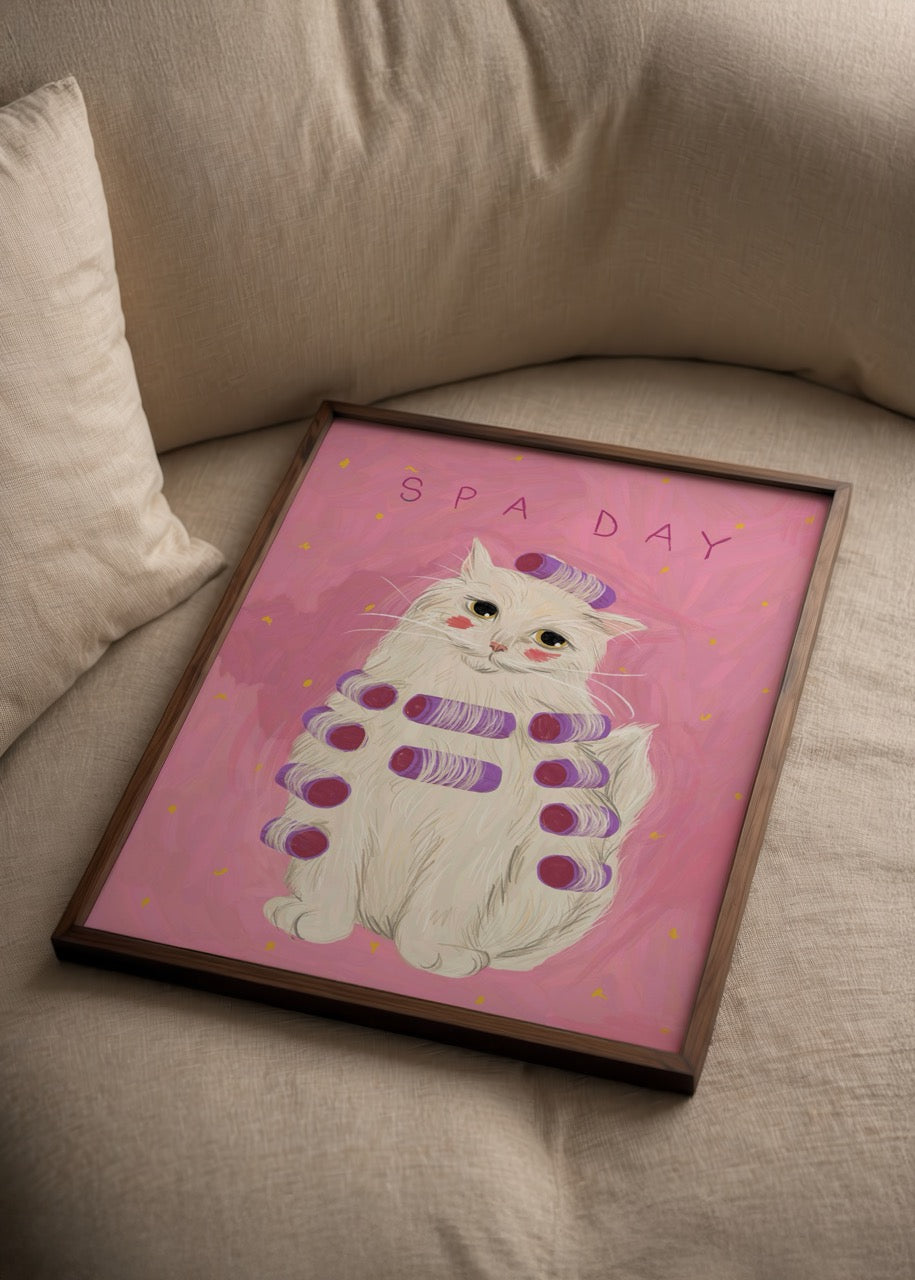 nazlı tarcan spa day pembe kedi illüstrasyon poster baskı