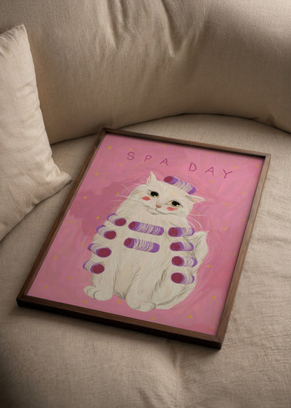 nazlı tarcan spa day pembe kedi illüstrasyon poster baskı