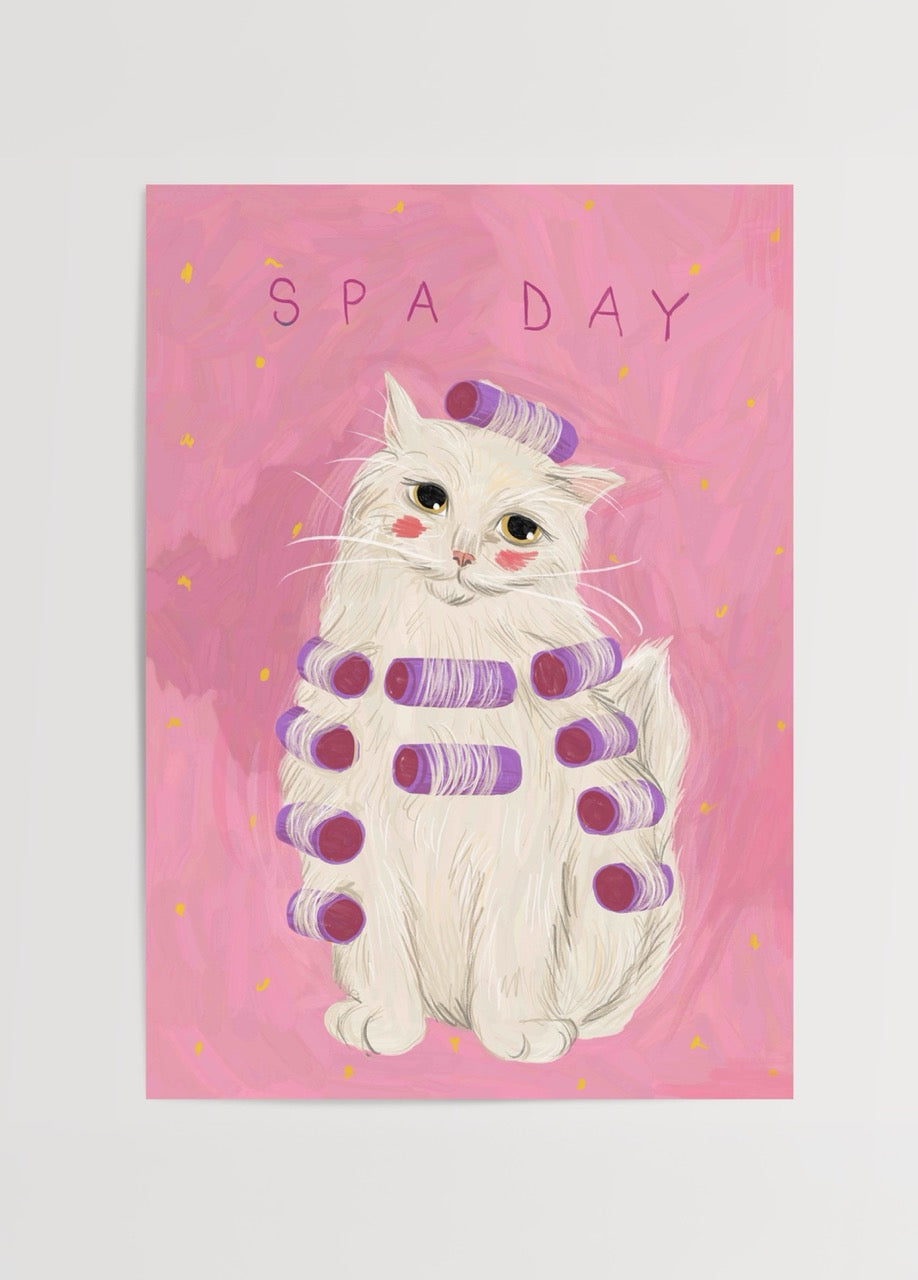 nazlı tarcan spa day pembe kedi illüstrasyon poster baskı